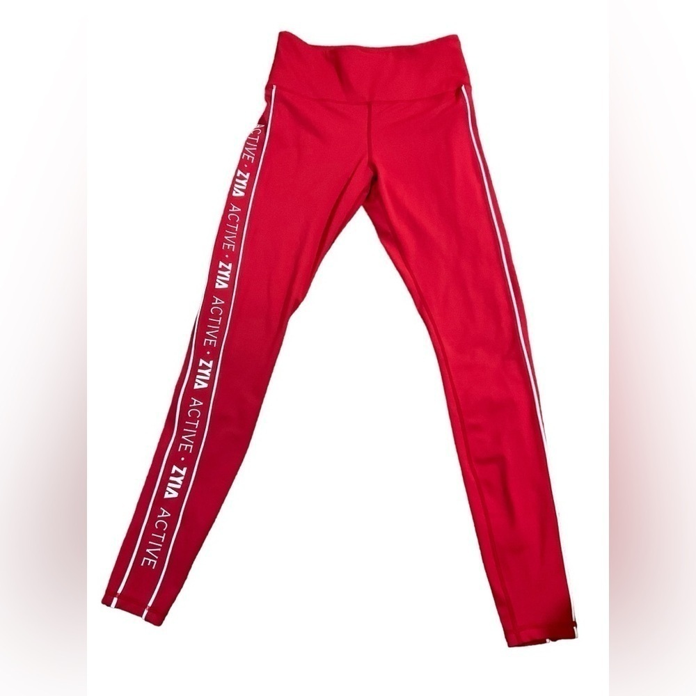 Zyia Active Red Logo Stripe Light n Tight Hi-Rise Legging 28” Sz 6-8 Medium